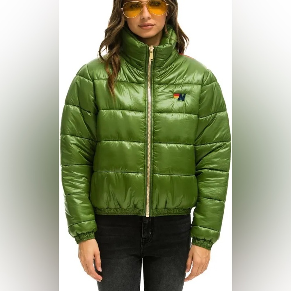 Aviator Nation Green Sunburst Puffer Jacket - Size Small NWT